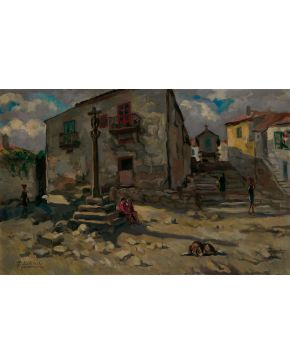 2292-RAMON ESTALELLA (Madrid 1893 -1986)PuebloÓleo sobre lienzo firmado.Medidas: 60 x 93 cms