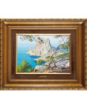 2302-JOSÉ CASANOVA LUJÁN(Valencia, 1933 - 1989)Paisaje costero mediterráneoÓleo sobre lienzo. Firmado en el ángulo inferior