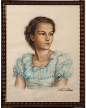 2184-ANA DE TUDELA S. XXRetrato de mujerÓleo sobre lienzo.Firmado en el ángulo inferior derecho Ana de TudelaMedidas: 63 