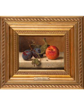 1392-EMILIE PREYER (Düsseldorf 1849-1930) “Bodegón de frutas” Óleo sobre lienzo Medidas: 14 x 18 cm.  Procedencia anterior: 