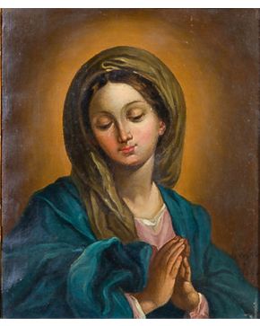 2282-ESCUELA ITALIANA S.XIXVirgen María oranteÓleo sobre lienzo.Firmado y fechado C. de G y C./ 1848Medidas: 32 x 26 cm.