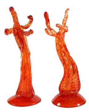 234-Pareja de elementos decorativos en forma de coral en cristal de Murano