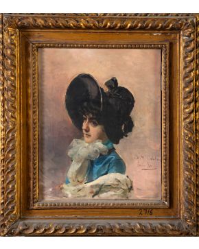 859-EMILIO SALA FRANCÉS (1850-1910) Retrato de Doña María Catalina Óleo sobre lienzo. Firmado Emilio Sala Medidas: 41 x 33 cm