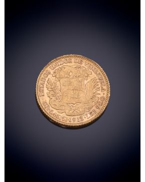 1055-MONEDA DE VENEZUELA, 1912, EN ORO AMARILLO DE 18K.