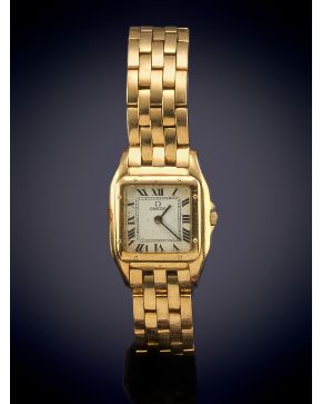 1102-OMEGA" RELOJ DE PULSERA PARA SEÑORA. CAJA Y BRAZALETE EN ORO AMARILLO DE 18K. MOVIMIENTO SUIZO DE CUARZO. Esfera beige c