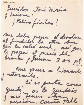 121-PABLO SERRANO (Crivillén, Teruel 1908-Madrid 1985) Carta . Rotulador negro sobre papel con membrete del escul