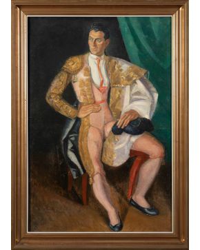 22-DANIEL VÁZQUEZ DÍAZ (Nerva 1882-Madrid 1969) Torero en rosa . 1941 Óleo sobre lienzo Firmado Medidas: 95 