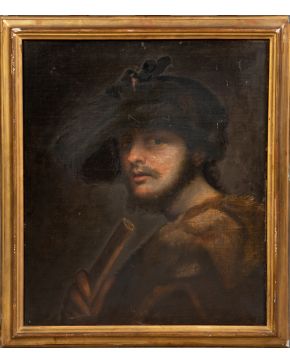 2072-SIGUIENDO MODELOS DE REMBRANT, S.XVII Retrato de caballero" Óleo sobre lie