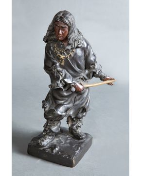 2291-Samurai" Figura en bronce pavonado. Altura: 36 cm. "