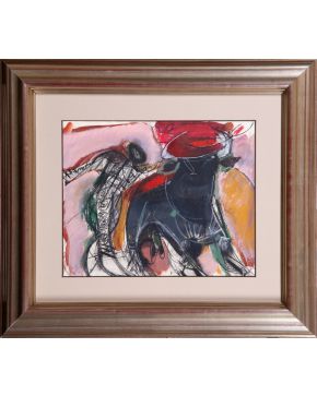 76-ÁLVARO DELGADO (Madrid 1922- 2016) Torero"  Gouache y pastel sobre papel 