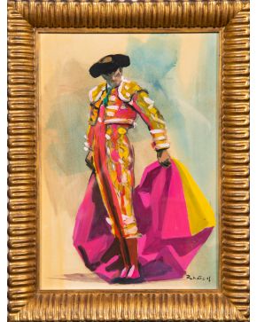 65-ZARATE (Madrid 1957) Torero con capote". 2007 Gouache sobre papel Firma