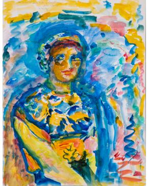 74-JUAN ANTONIO AGUIRRE (Madrid 1945-2016) "Retrato de mujer". 1980 Gouache s