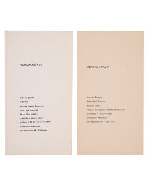 172-PROBLEMÁTICA 63. 2 invitaciones de 18,5 x 9,9 cm.: -Aula de Poesía. Marcos