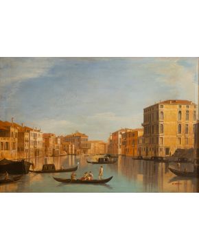 717-SAMUEL FRERE (1845/47-1931) Vista del Gran Canal de Venecia" Óleo sobre lienzo Firmado ángulo inferior izquierdo: "S. FRERE" Medidas: 68 x 99 cm. 