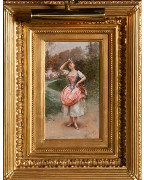 585-RAIMUNDO DE MADRAZO Y GARRETA (1841-1920)  "Campesina" Óleo sobre tabla  Medidas: 29 x 17 cm. Firmado ángulo inferior derecho: "R. Madrazo" Proced