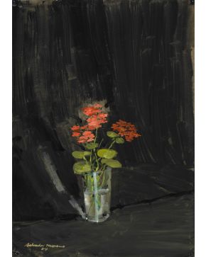 35-SALVADOR MORENO (Orizaba, México 1916-México DF 1999) Vaso con flores". 1984 Gouache sobre papel Firmado y fechado 1984 Medidas: 70 x 50 cm."