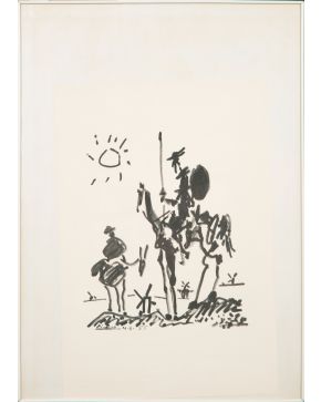 288-PABLO PICASSO (Málaga 1881-Mougins, Francia 1973) Quijote y Sancho". 1955 Litografía sobre papel Firmado y fechado en plancha 1955 Con sello seco 