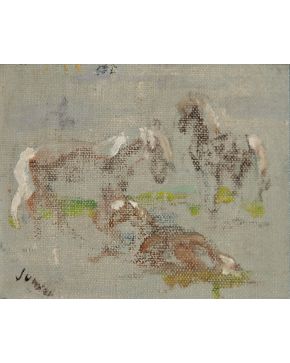 331-JOAQUÍN SUNYER (Sitges 1874-1956) Caballos" Óleo sobre lienzo Firmado Medidas: 11,5 x 14 cm."