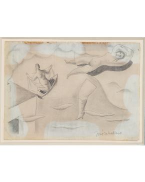 50-JOSÉ CABALLERO (Huelva 1913-Madrid 1991) Dibujo surrealista". c. 1935 Dibujo a lápiz sobre papel Firmado Medidas: 17 x 24 cm."