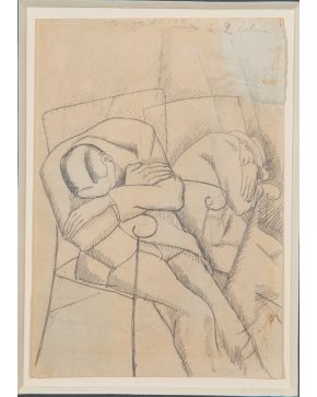 40-DANIEL VÁZQUEZ DÍAZ (Nerva 1882-Madrid 1969) Hombres dormidos".  Dibujo a lápiz sobre papel Al dorso sello de testamentaría Medidas: 22,5 x 15,5 cm