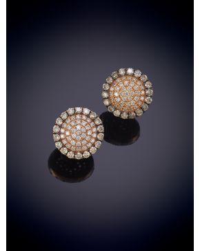 167-BELLOS PENDIENTES DE BRILLANTES BROWN. Montura en oro rosa de 18k.