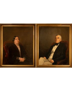 2103-LUIS SEVIL Y LÓPEZ (Sevilla, 1817 - Jerez de la Frontera, Cádiz, 1893) “Retratos de dama y caballero” 1852 Pa