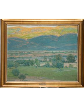 2017-RAFAEL SIMONET (1906 - 1989) Paisaje"" Óleo sobre tablex. Firmado en el ángulo inferior izquierdo ""Rafael Simonet