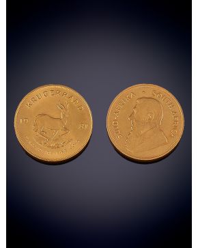 884-DOS MONEDAS KRUGERRAND 1981 Y 1979 EN ORO AMARILLO DE 18K. 