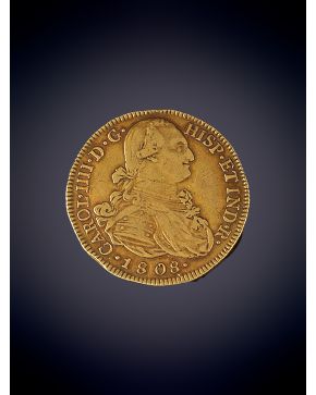 886-MONEDA CARLOS IV 8 ESCUDOS J.F EN ORO AMARILLO DE 18K. 