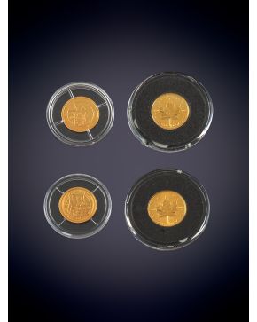 887-LOTE DE CUATRO MONEDAS CONMEMORATIVAS: DOS ORO AMARILLO DE 18K Y DOS EN ORO AMARILLO DE 14K 