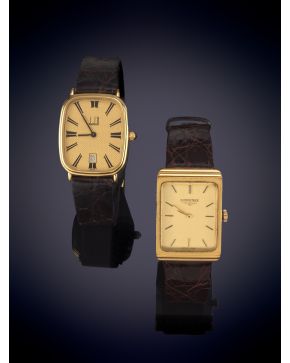 891-LOTE DE DOS RELOJES:   DUNHIL Y LONGINES. CAJAS LAMINADAS EN ORO AMARILLO. MOVIMIENTO SUIZO DE CUARZO. 