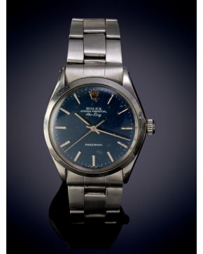 908-ROLEX" MODELO "AIR KING" RELOJ DE PULSERA. CAJA Y BRAZALETE EN ACERO. MOVIMIENTO AUTOMÁTICO. Esfera azul con numeración a trazos aplicad