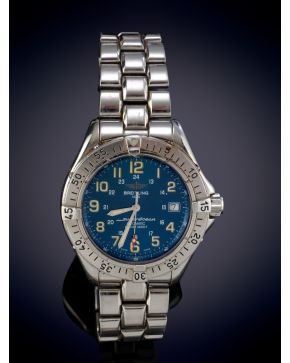 911-BREITLING" MODELO SUPEROCEAN. RELOJ DE PULSERA CON CAJA Y BRAZALETE EN ACERO. MOVIMIENTO AUTOMÁTICO. Esfera azul con numeración arábiga 