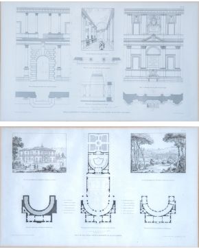 2147-GIACOMO BAROZZI DA VIGNOLA e BARTOLOMEO AMMANATI 1843 Pareja de litografías de Casino de 