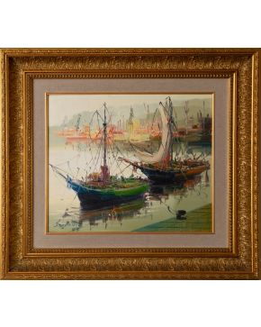 2139-JOSÉ SEGRELLES (Albaida,1885-1969) Barcos" Óleo sobre lienzo.  Medidas: 44 x 58 cm.