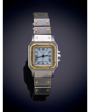 1014- CARTIER SANTOS"" RELOJ DE PULSERA PARA SEÑORA CAJA Y BRAZALETE EN ACERO Y DETALLES DE ORO AMARILLO 18K. Monimiento automático, esfera b