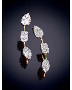 573-PENDIENTES DE RAMA EN BRILLANTES. Montura en oro rosa 18k.