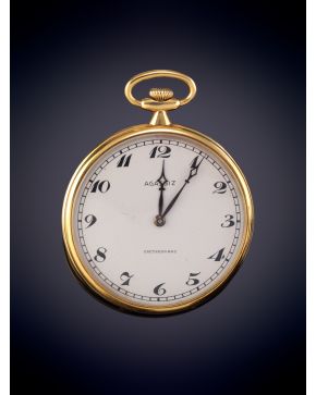 974-AGASSIZ"" RELOJ DE BOLSILLO LEPINE. CAJA EN ORO AMARILLO DE 18K. MOVIMIENTO MECÁNICO MANUAL. Esfera de porcelana con numeración arábiga e