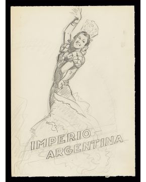 2090-RAFAEL DE PENAGOS (Madrid 1889-1954) Imperio Argentina". c. 1940 Lápiz sobre cartulina Titulado Medidas: 29,5 x 21,5 cm. 