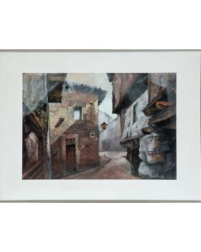 2179-ARMANDO SENDíN (Río de Janeiro, 1928) La Alberca" Acuarela sobre papel Firmado y fechado en 1984 Medidas: 23 x 49 cm"