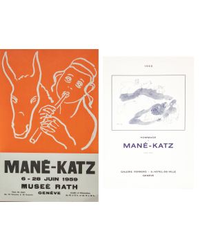 2106-EMMANUEL MANÉ-KATZ (Kremenchuk, Ucrania 1894-Haifa, Israel 1962)  Lote de 2 posters: Flautista y burro" Poster litografíco original 