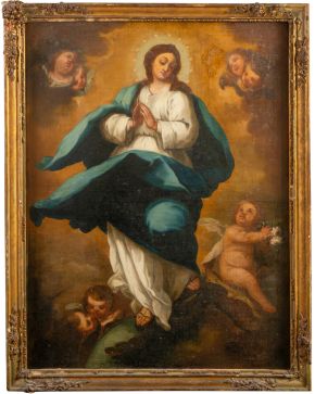 2272-ESCUELA ESPAÑOLA, S.XVII Inmaculada Concepción" Óleo sobre lienzo.  Medidas: 120 x 88 cm.    "