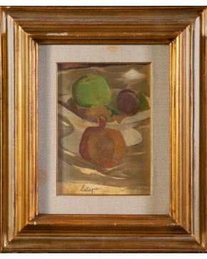 38-LOUIS LATAPIE (Toulouse 1891-Avignon 1972) “Bodegón con manzanas” Óleo sobre lienzo Firmado Medidas: 33 x 24 cm,  Proce