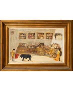 2166-MANUEL MINGORANCE ACIEN (1920-2014) Corrida de toros" Óleo sobre lienzo  Firmado Medidas: 57 x 36 cm."