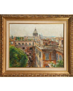 2146-JOSÉ MONTENEGRO CAPELL (1853/56-1929) Vista de Roma" Óleo sobre lienzo Firmado Medidas: 60 x 54 cm."