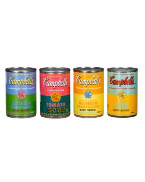 8-D'APRES ANDY WARHOL (Pittsburgh 1928 - Nueva York 1987)  Campbell's Tomato Soup". 2003 Lote de 4 Latas de sopa de tomate Campbell 