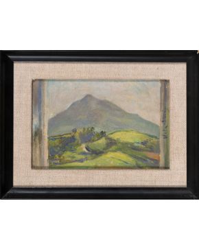 29-JOAN VILA-PUIG (Sant Quirze del Vallès 1890-Bellaterra 1963) Paisaje".  Óleo sobre cartón  Firmado Medidas: 13,5 x 21 cm."