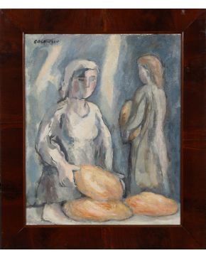 23-MANUEL COLMEIRO (Chapa, Silleda, Galicia 1901-Salvaterra do Miño 1999)  "Panaderas". 1965 Óleo sobre lienzo