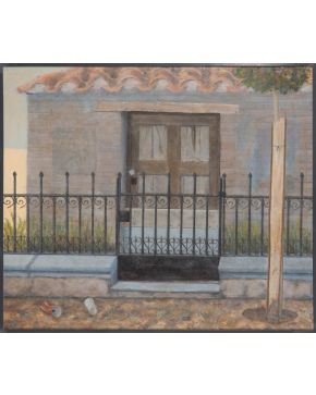 72-FLORENCIO GALINDO (Adanero 1947-Ávila 2016) “Entrada a casa” Óleo sobre tabla Firmado Medidas: 121,5 x 143 cm.