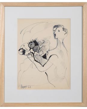 37-FRANCISCO BORES (Madrid 1898-París 1975)  “Femmes aux cactus”. 1962  Tinta sobre papel  Firmada y fechada Bores 62"  Medidas: